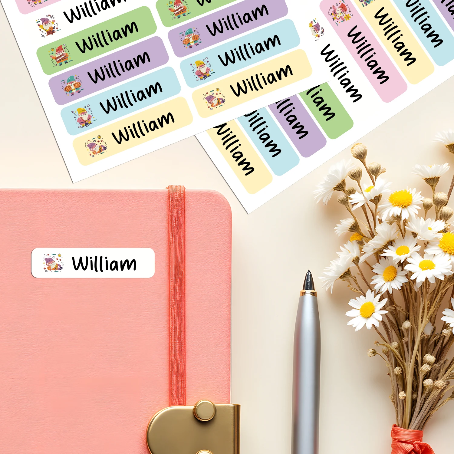Personalized Waterproof Name Santa Claus Tags Stickers Dwarf For Water Bottles Kids Stationery Colorful Labels Durable