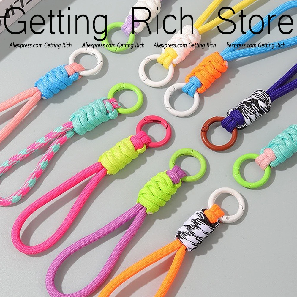 Colorful Paracord Rope Keychain Anti-Lost Short Wrist Lanyard Strap With Keyring For Backpack Phone Key Universal Accessories