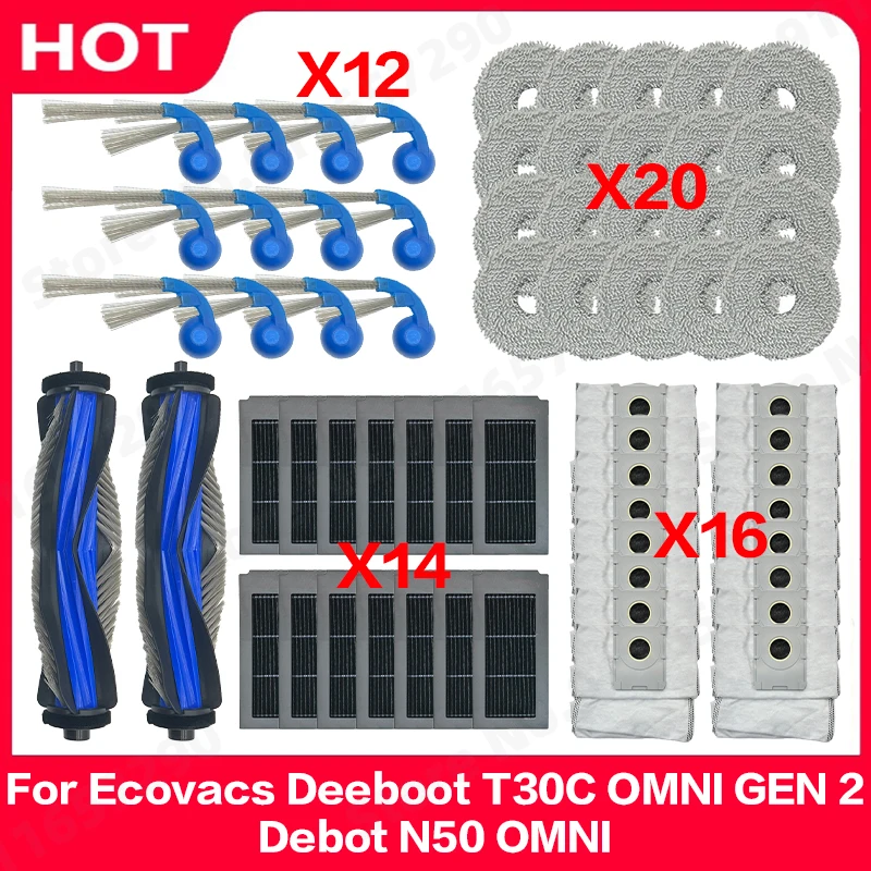 

For (Ecovacs Deeboot T30C OMNI GEN 2, Debot N50 OMNI) Spare Parts Main oller Side Brush Filter Mop Cloth Dust Bag Accessories