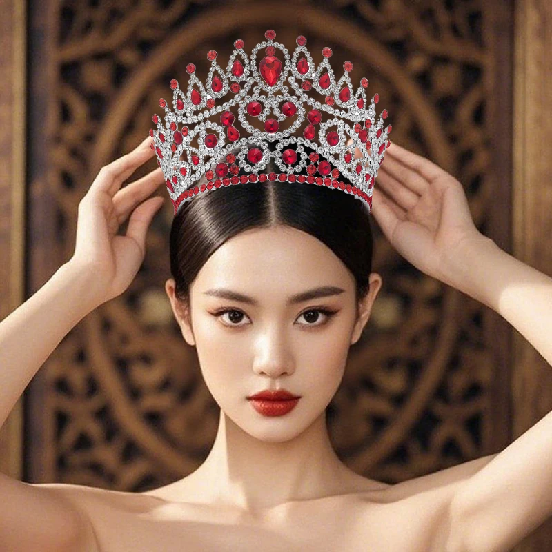 

2025 New Adjustable Size Big Rhinestone Crystal Queen Crown Bridal Wedding Tiara Women Beauty Pageant Hair Accessories Jewelry