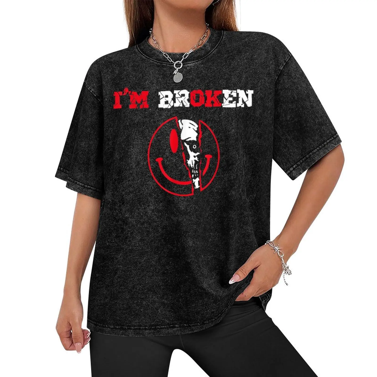 Confused Smile I'm Broken Invisible Illness I'm OK Broken T-Shirt rapper graphic tees vintage t shirts Men's t shirts