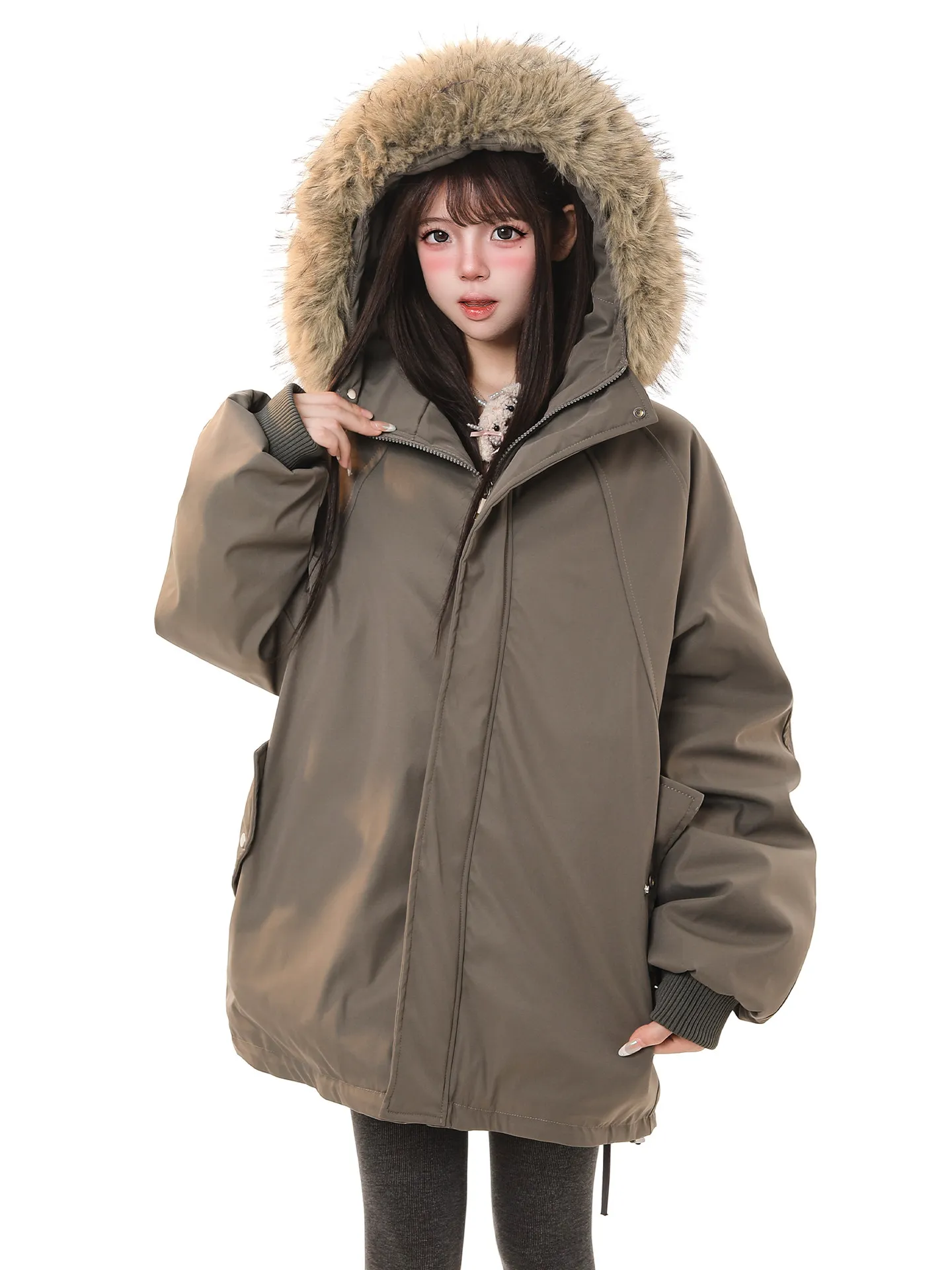 

Ретро-пуховик женский American Sle с капюшоном, средней длины, свободный, теплый, повседневный, модный, белый, с наполнителем из 90% перьев