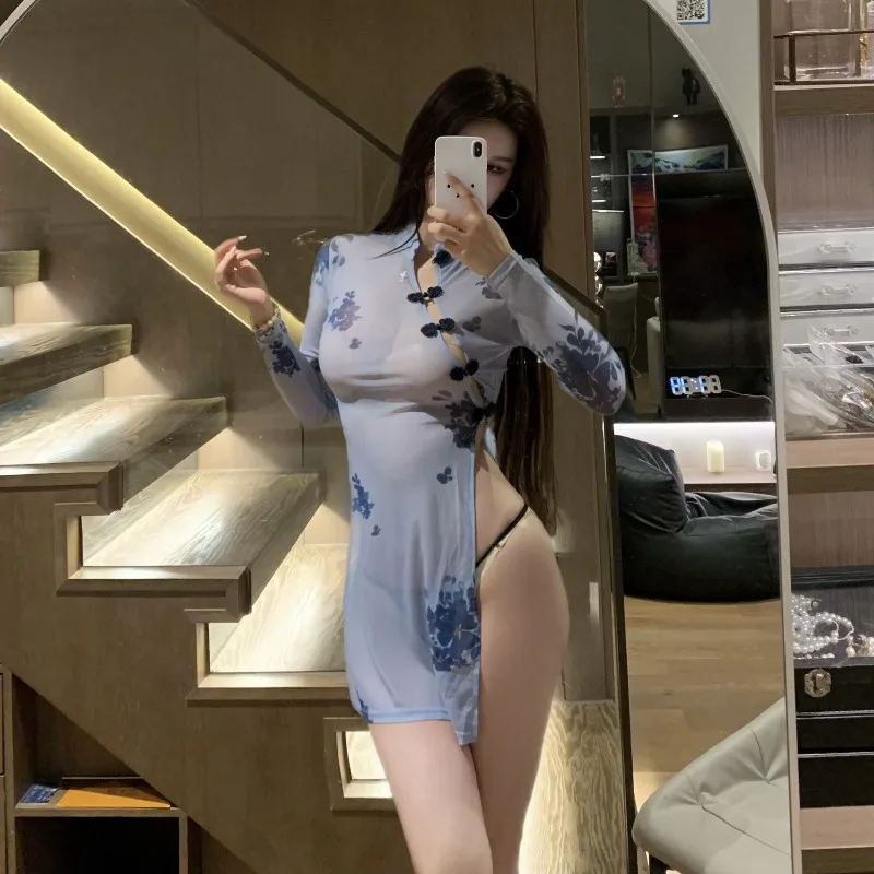 

Сексуальное женское белье, сексуальная страсть, древний стиль, униформа ханьфу, Cheongsam, классические пижамы, женские несъемные длинные прозрачные комплекты