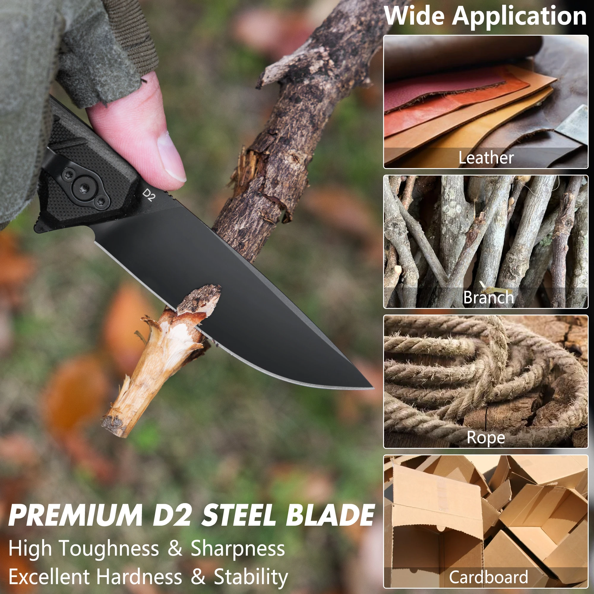 FLISSA 4.5" G10 Handle Folding Knife with Window Breaker Portable Knife Survival Knives Hunting Camping Tool Cutter