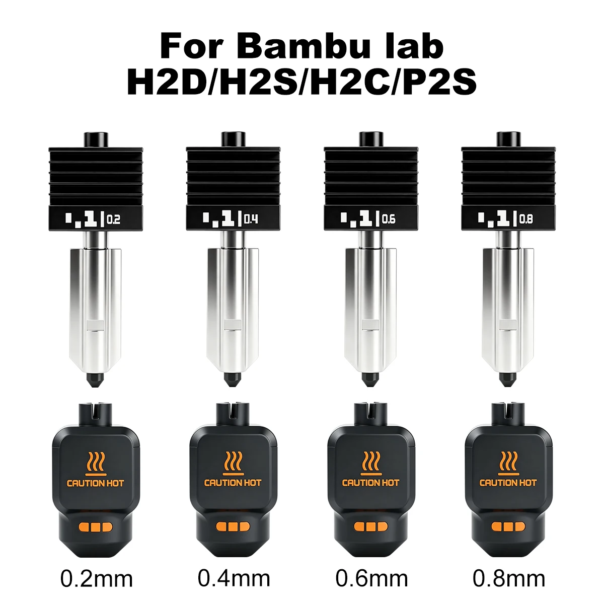 

New High Quality P2S H2D H2S Hotend Kit with 0.2/0.4/0.6/0.8mm Hardened steel Nozzle Replace Hotend Kit For Bambu Lab H2S H2D.