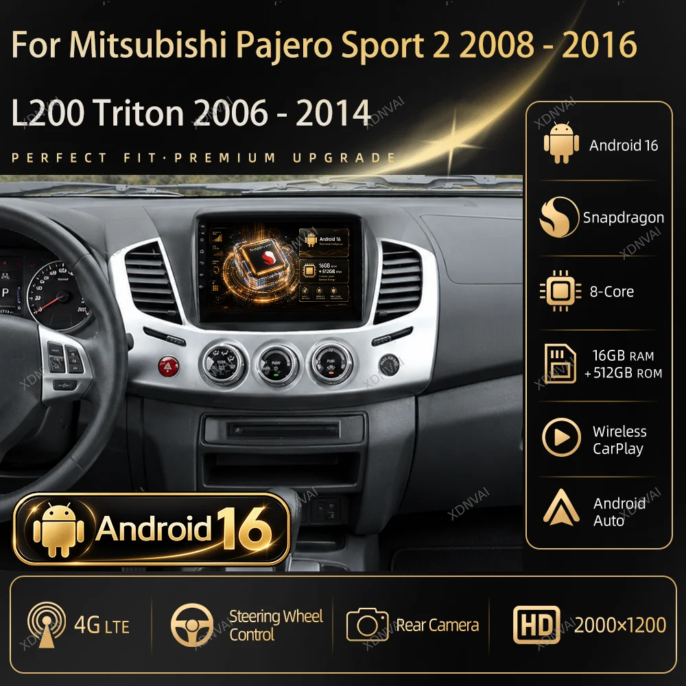 Android 16 Car Radio For Mitsubishi Pajero Sport 2 2008 - 2016 L200 Triton 2006 - 2014 Multimedia Video Player Navigation GPS