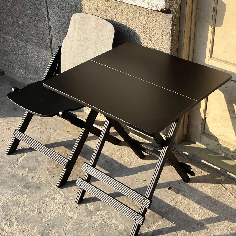 Retro texture black table for photography, portable and simple folding solid wood folding table