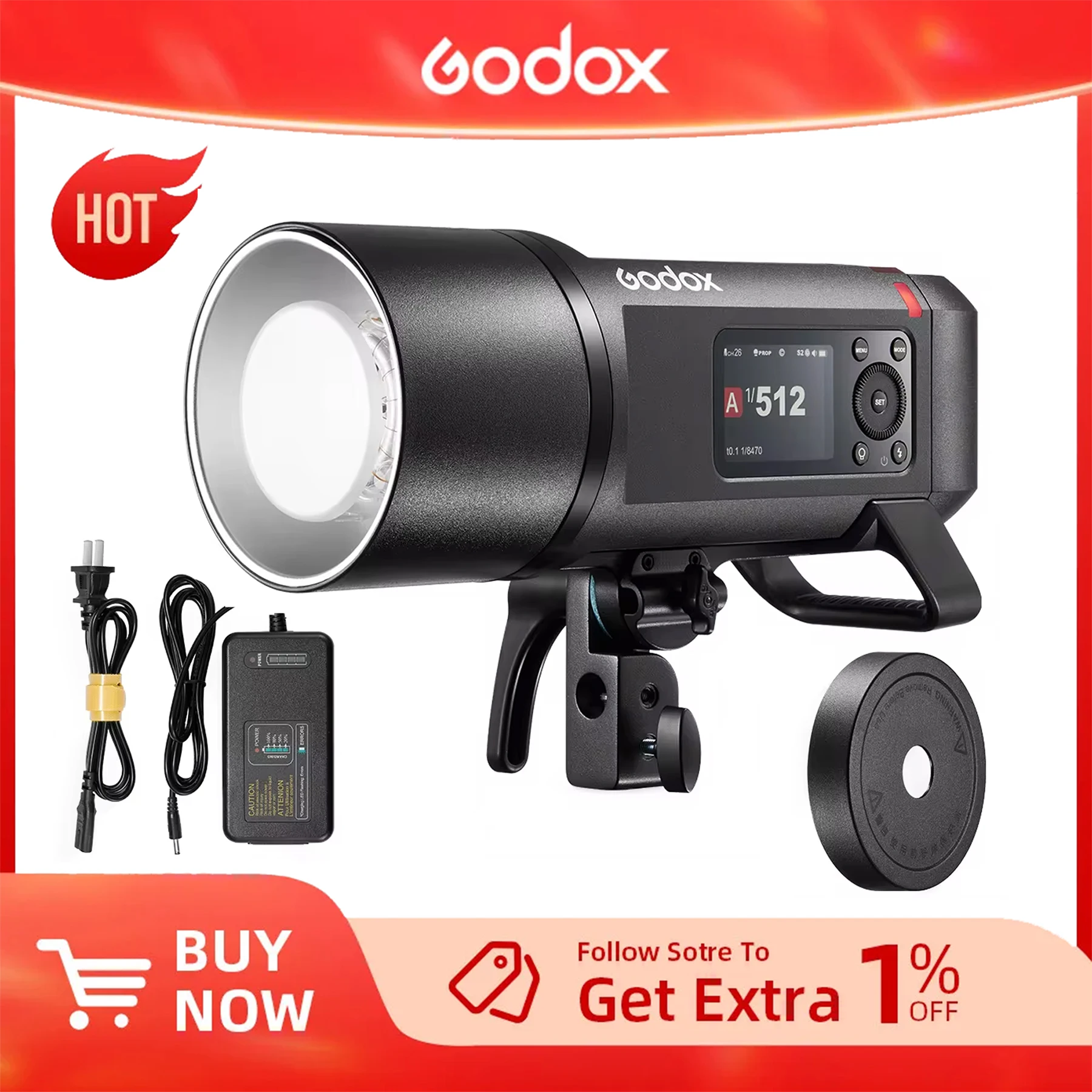 

Godox AD600PROII All-in-One Outdoor Flash 600W TTL HSS Built-in Li-on Battery 2.4G Wireless X System Strobe Light for Camera