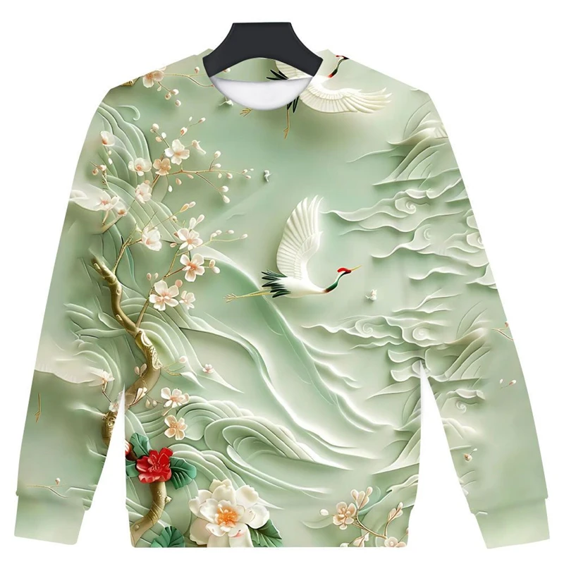 Harajuku Fashion Crane Flower Graphic Sweatshirts Beautiful Design 3D Printed Unisex Clothes Casual Women Sweater Pullovers Tops