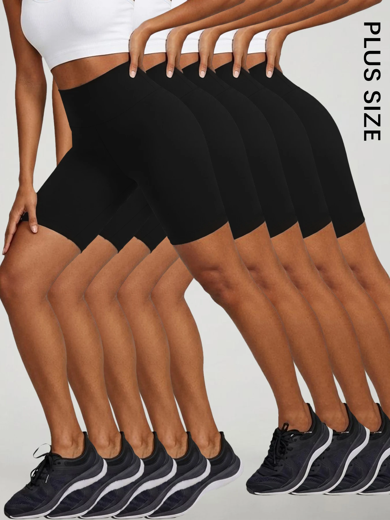 

5 штук в упаковке: шорты-велосипедки больших размеров с высокой талией для женщин, супермягкие, с эффектом коррекции живота, для йоги, бега, тренировок, дома и отдыха.