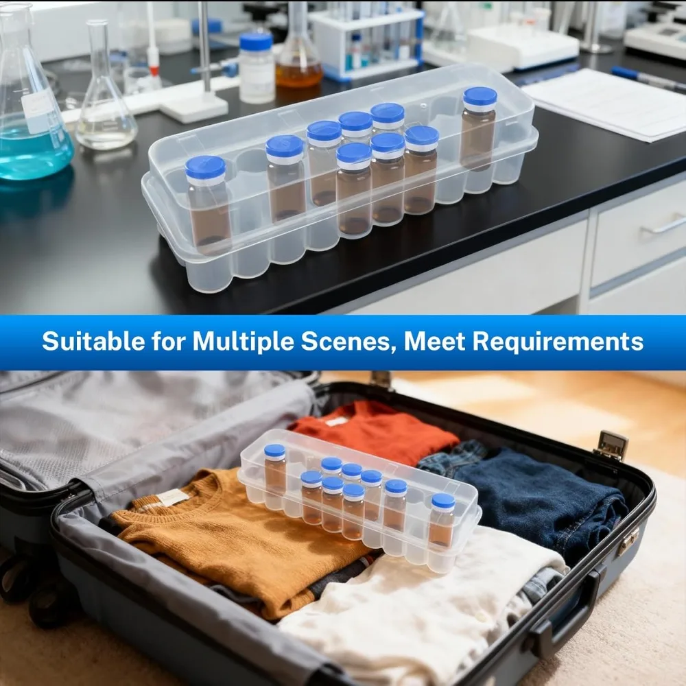 3/5/7/10mL 2/10/24-Slot Vial Storage Case Plastic Stackable Microtube Storage Box Clear Freezer Tube Box Diabetic Supplies