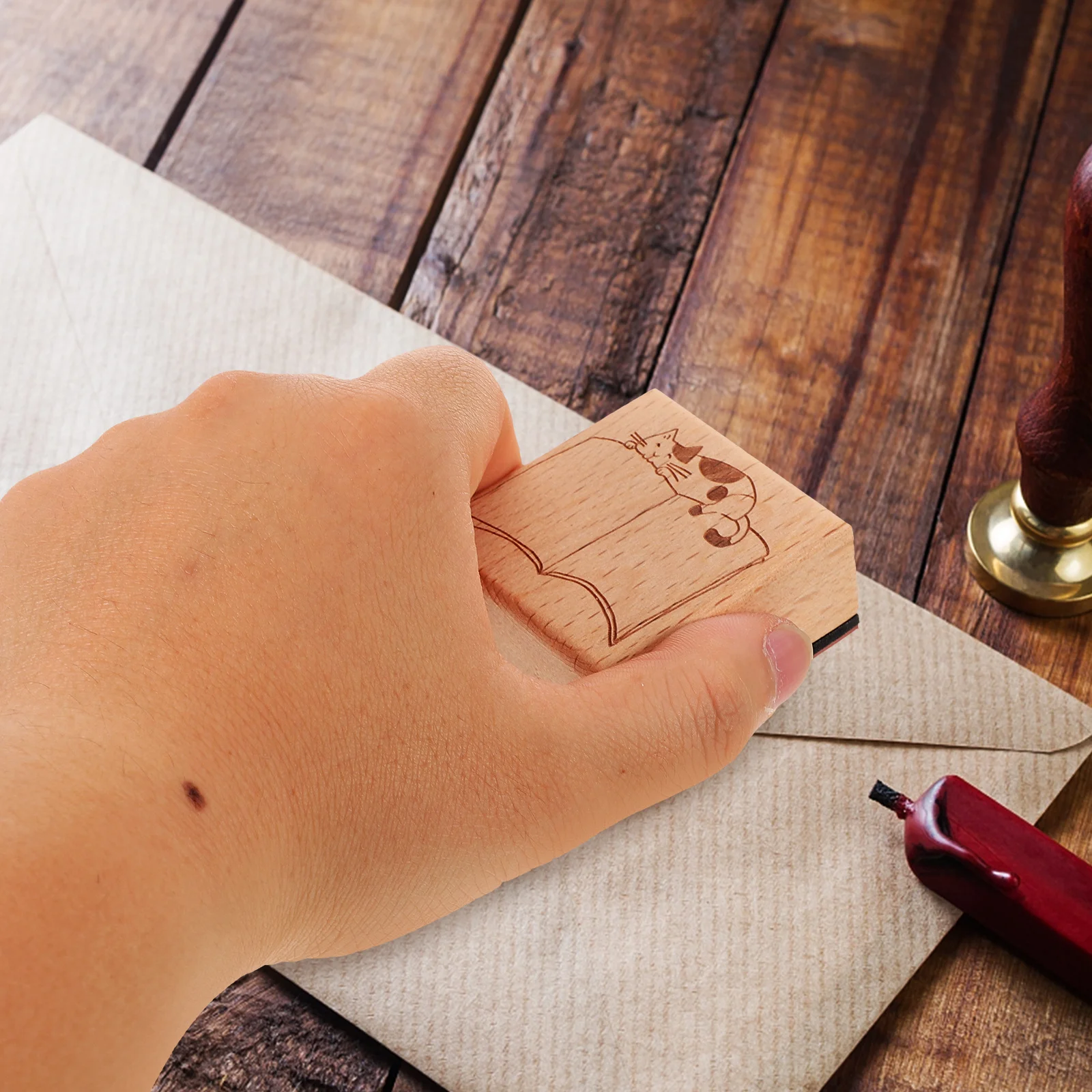 

2Pcs Cat Wooden Stamping Tools for Notebook Scrapbook Journaling Diary Creative Pattern Decorative