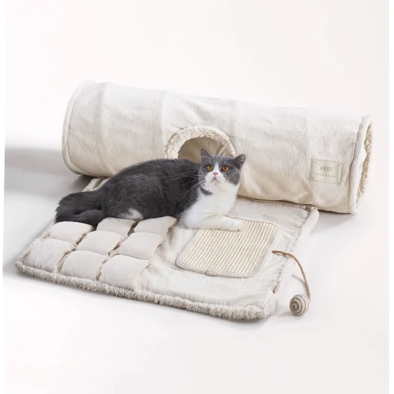 

Winter Warmth Cat Nest Sleepable and Playable Cat Tunnel for Skin Friendly Plush Multi Cat Toys Removable Pet Cushions