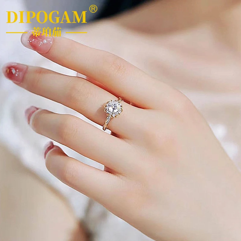 Flower Diamond Ring Female S925 Pure Silver Rose Gold 50 Cent One Carat Moissanite Diamond Ring Luxury Wedding Wedding Ring