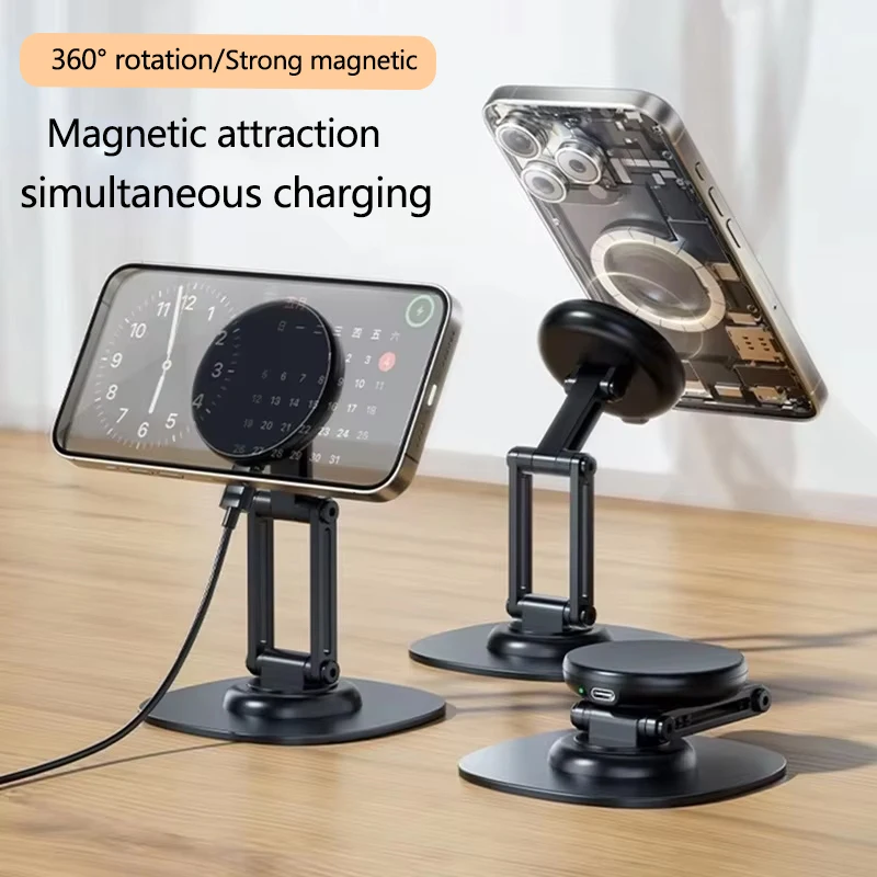 

Metal Magnetic Wireless Charger Fast Charging Station Desktop 360 Foldable phone Holder For Iphone 15 14 13 12 Pro Max Samsung