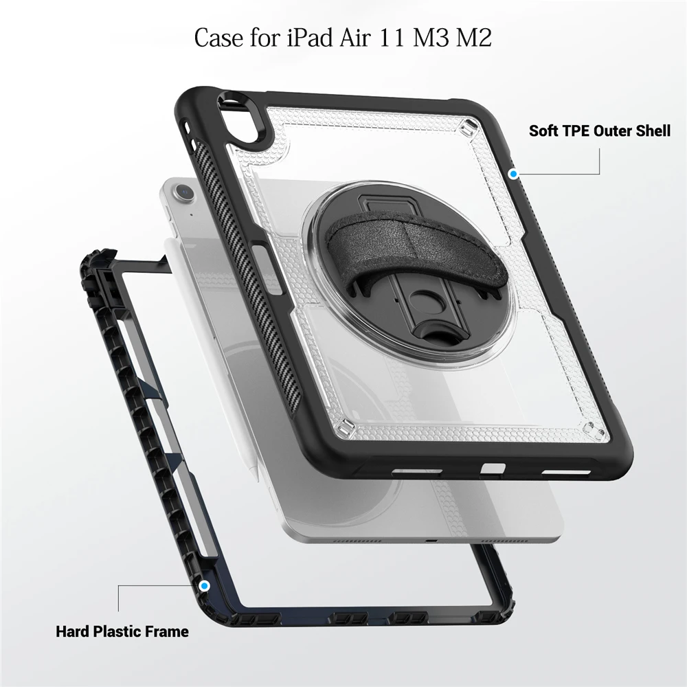 

Чехол для планшета iPad Air 7 11 дюймов Чехол Air 6th 11 Многоугольная регулировка подставки Чехол для iPad Air 11 Чехол с плечевым ремнем