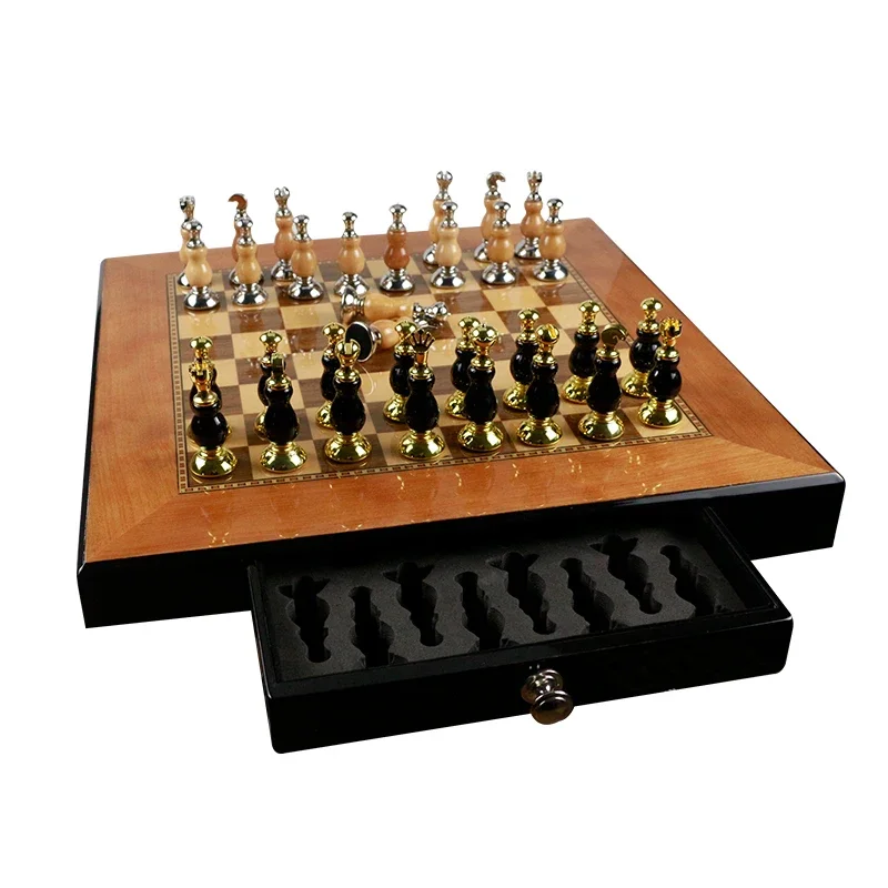 Chess Set with box - Folding Standard Travel Chess Board Game Handmade with Storage for Chess