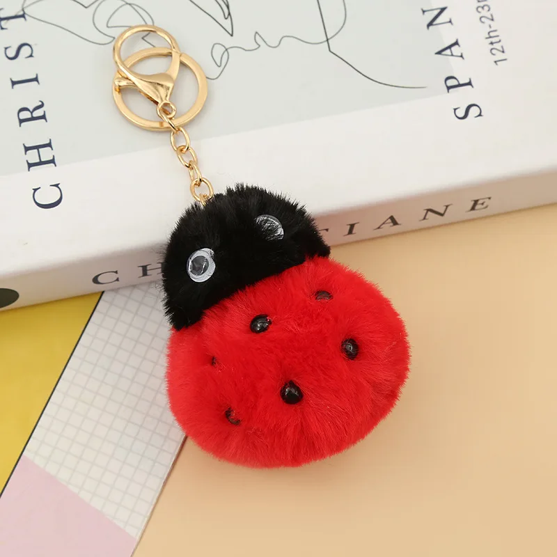 Cartoon Animal Plush Keychain Fur Ball Seven Star Ladybug Stuffed Small Toy Doll Bag Pendant Key Chain School Stationery Decora