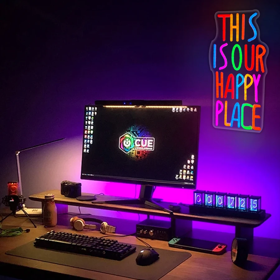 This Is Our Happy Place Neon Sign For Wall Decor,Light Up Sign For Bedroom,Classroom,Game Room,Amusement Park,Bar,Party,Man Cave - view 3