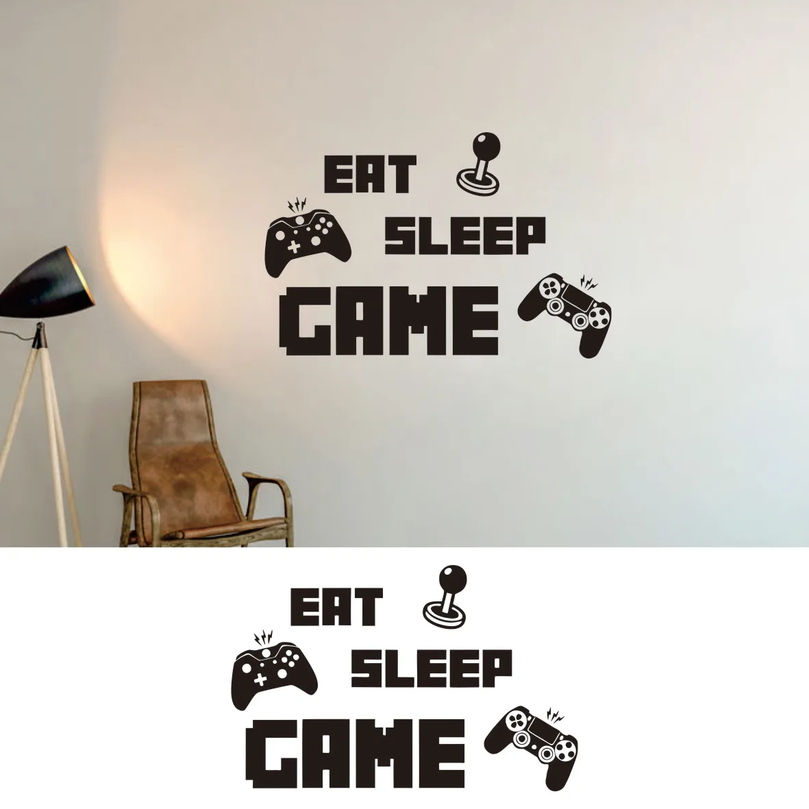 

"Eat Sleep Game" Black Wall Decals: Camera and Controller Themed Decor for Bedrooms, Living Rooms, and Gamer Nurseries