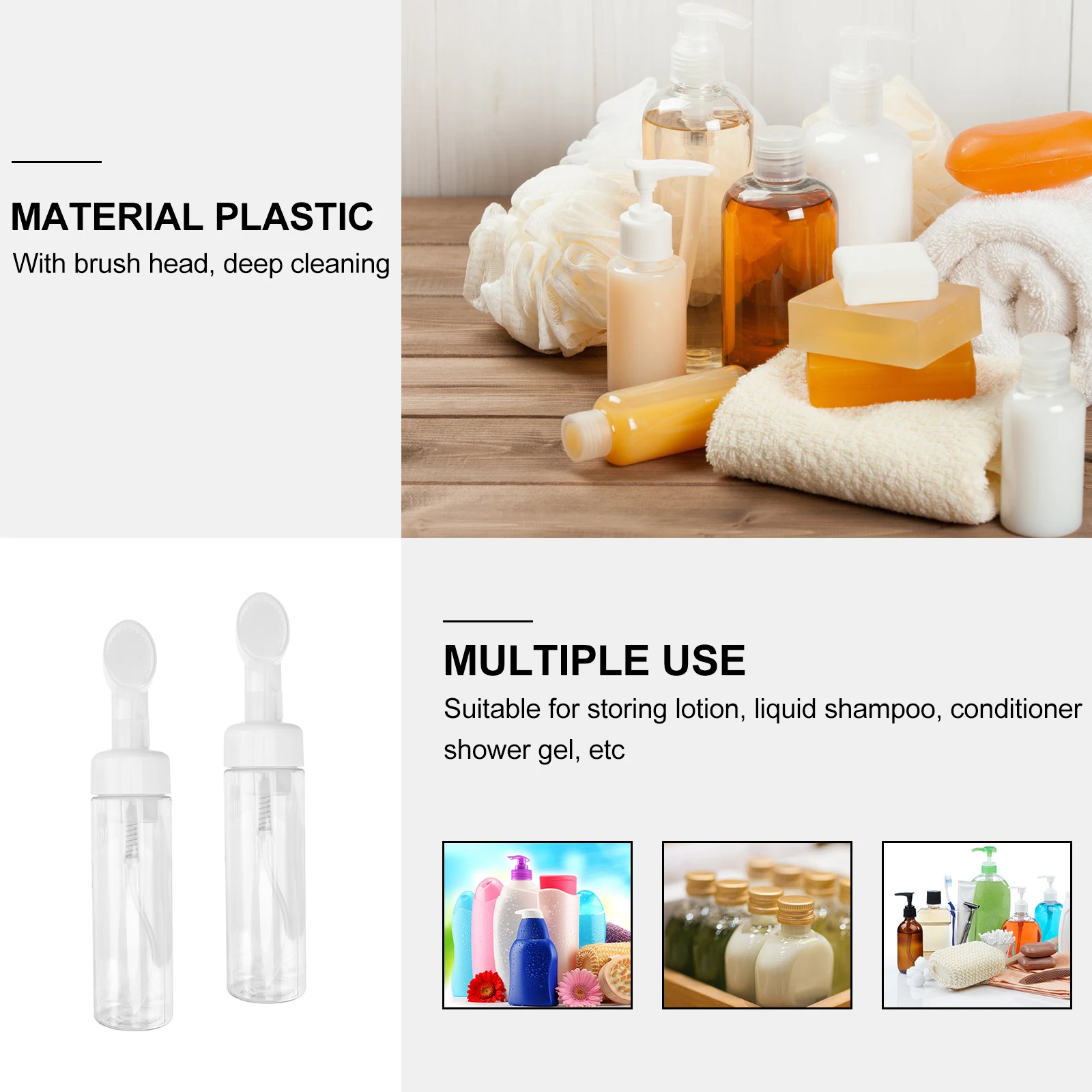 

2 Pcs Soap Dispenser Foam Bottle Cleansing Brush Travel Plastic Pet Size Refillable Bottles