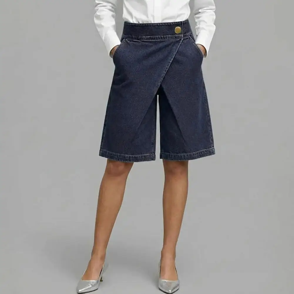 Lightweight Denim Shorts High Waist Shorts Women Stretchy Denim Bermuda Shorts for Women High Waisted Knee-length Jeans Baggy