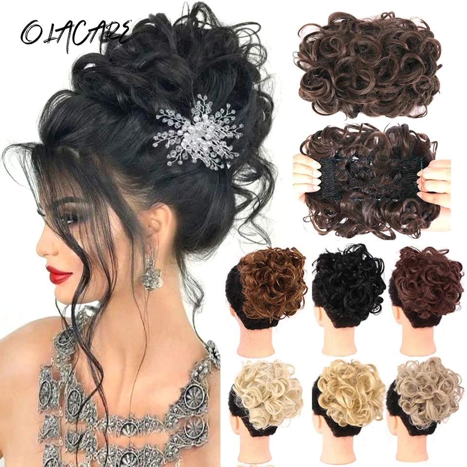 OLACARE Synthetic Hair Bun Brown Blonde Curly Chignon Messy Bun Comb Clip In Hair Extension Updos Hairpieces For Women