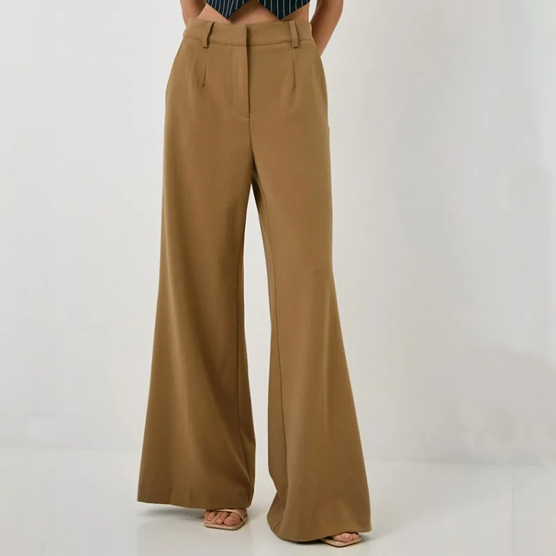 

Spring Women's Khaki Retro Wide Leg High Waist Casual Suit Pants Female Clothes Temperament Commuting Women Fashion New Trousers