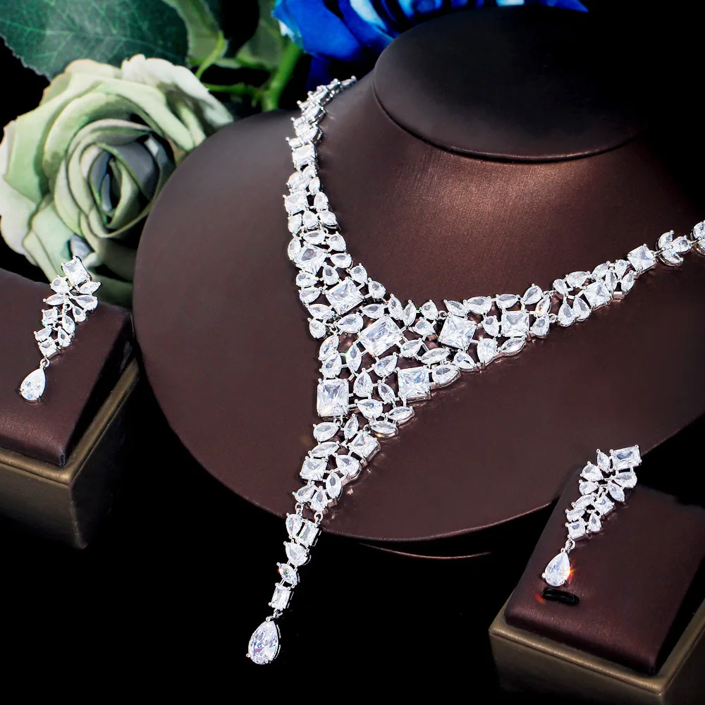 ThreeGraces 2pcs Sparkling Cubic Zirconia Silver Color Luxury Bridal Wedding Jewelry Set for Women Party Dress Accessories TZ780 image 4
