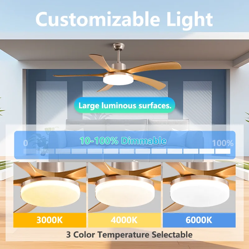 Energy Saving DC Motor Ceiling Fan 40/46 Inch 5   Wind 48W LED Lamp  Remote Control Low Noise  Light Fan For Large Space Living