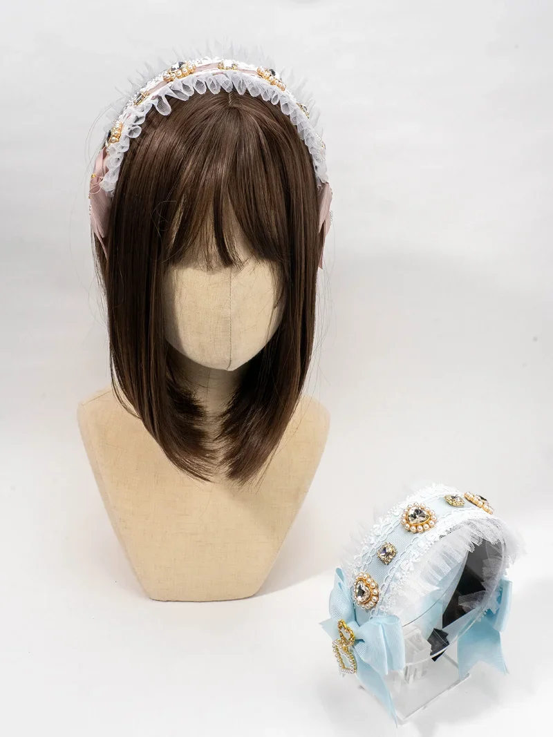 Japanese Mass-Produced Sweet Cute Girls Lolita Headband Clips Love Gem Bow Headband Hair Accessories for Women Hair Bow