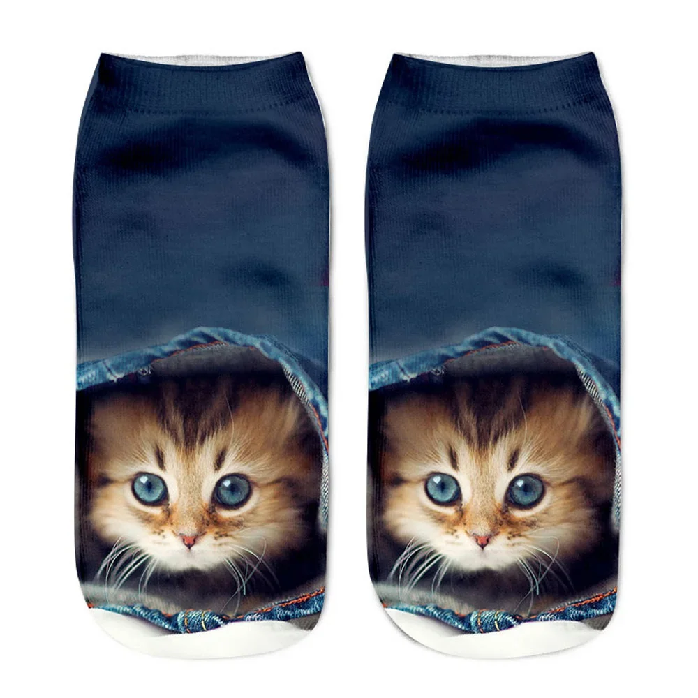 Cute Cat Face Low Ankle Socks for Women - Colorful and Fun Cartoon Print with Multiple Kittens - New Arrival