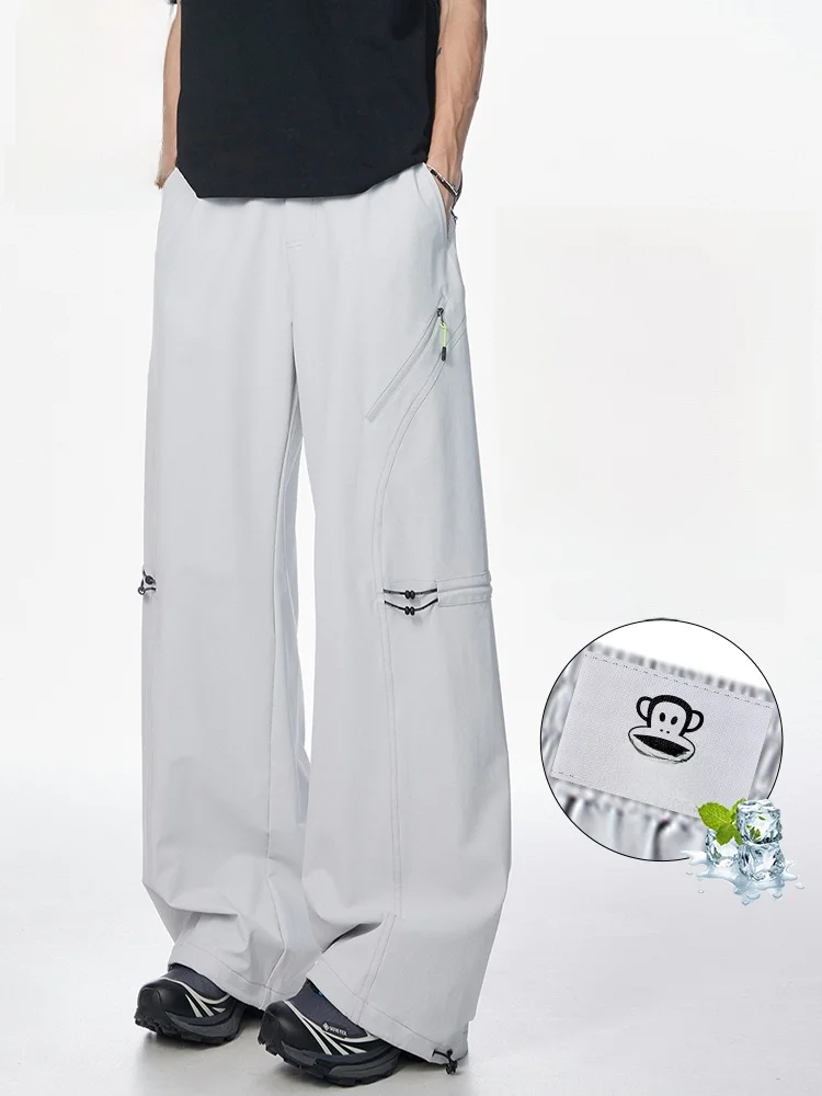 

Летние тонкие повседневные брюки PaulFrank для мужчин: свободные, дышащие, с завязками, прямого кроя, рабочие, из полиэстера, с охлаждающим эффектом