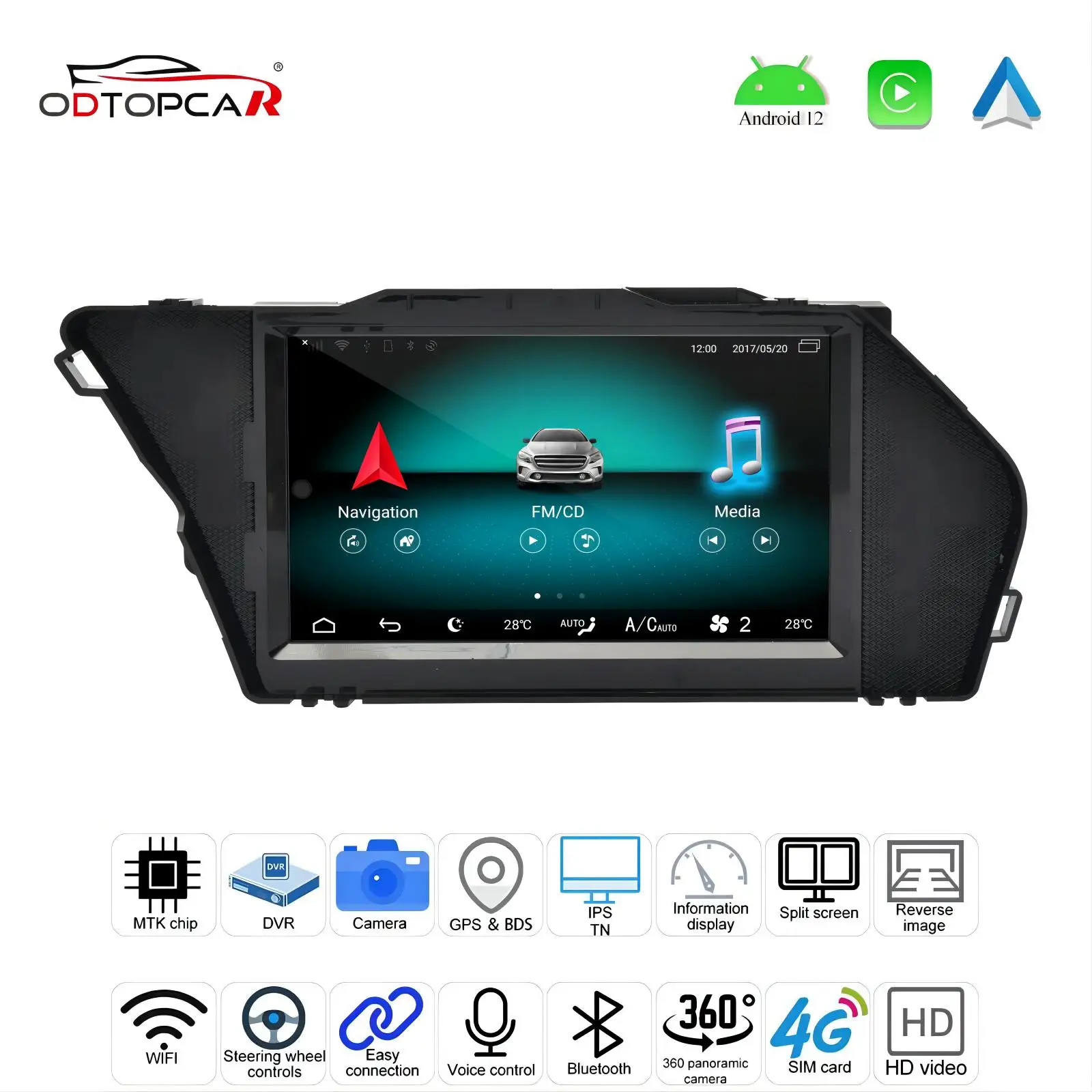 

ODTOPCAR Mercedes Benz GLK Android Screen 7 Inch Android Auto Wireless Update Google Maps TikTok YouTube Video Games Movies