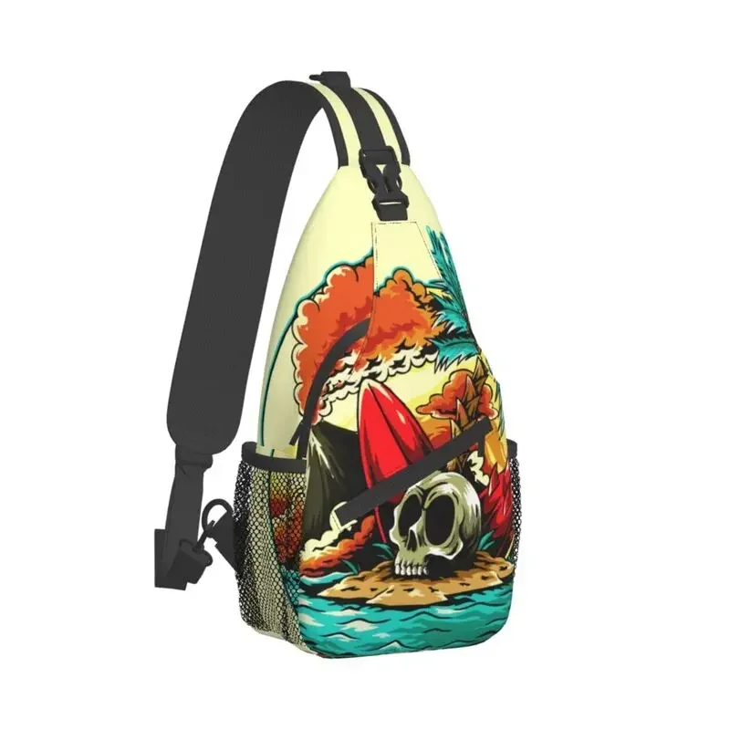 Summer Skull Surfing Sling Bags for Men Fashion Beach Surfer Shoulder Crossbody Chest Backpack Travel Hiking Daypack