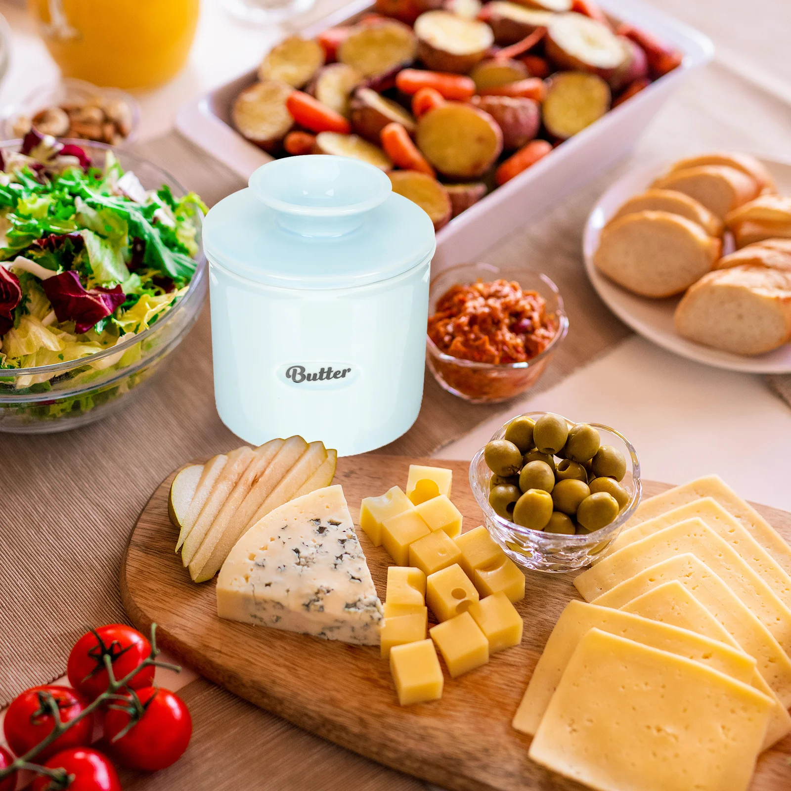 حاوية تخزين من السيراميك على شكل صندوق الزبدة، تصميم عملي لمطعم المطبخ، غطاء لحفظ الزبدة متعدد الأغراض متضمن