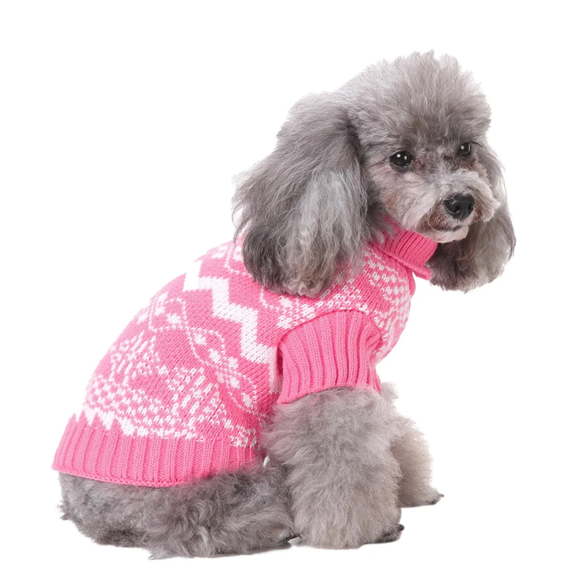 

Pet Dog Sweater Knitted High Collar Warm Winter Puppy Clothes Christmas Gift Turtleneck For Small Medium Large Dogs Pink