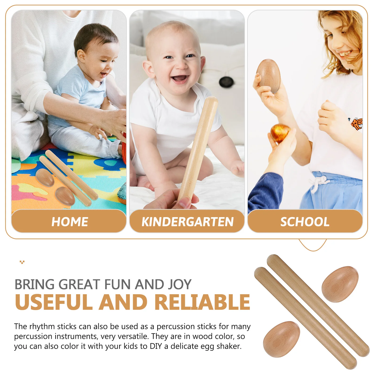 

1 set Wooden Egg Shakers Kids Musical Instrument Orff Percussion Instruments Rhythm Sticks Wood For Home School