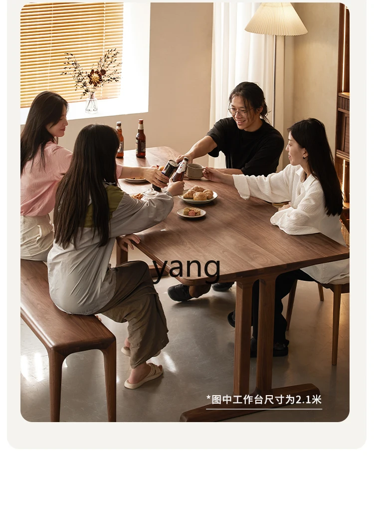 LH Solid Wood Desk Workbench Living Room Large Table Black Walnut Household Dining Table