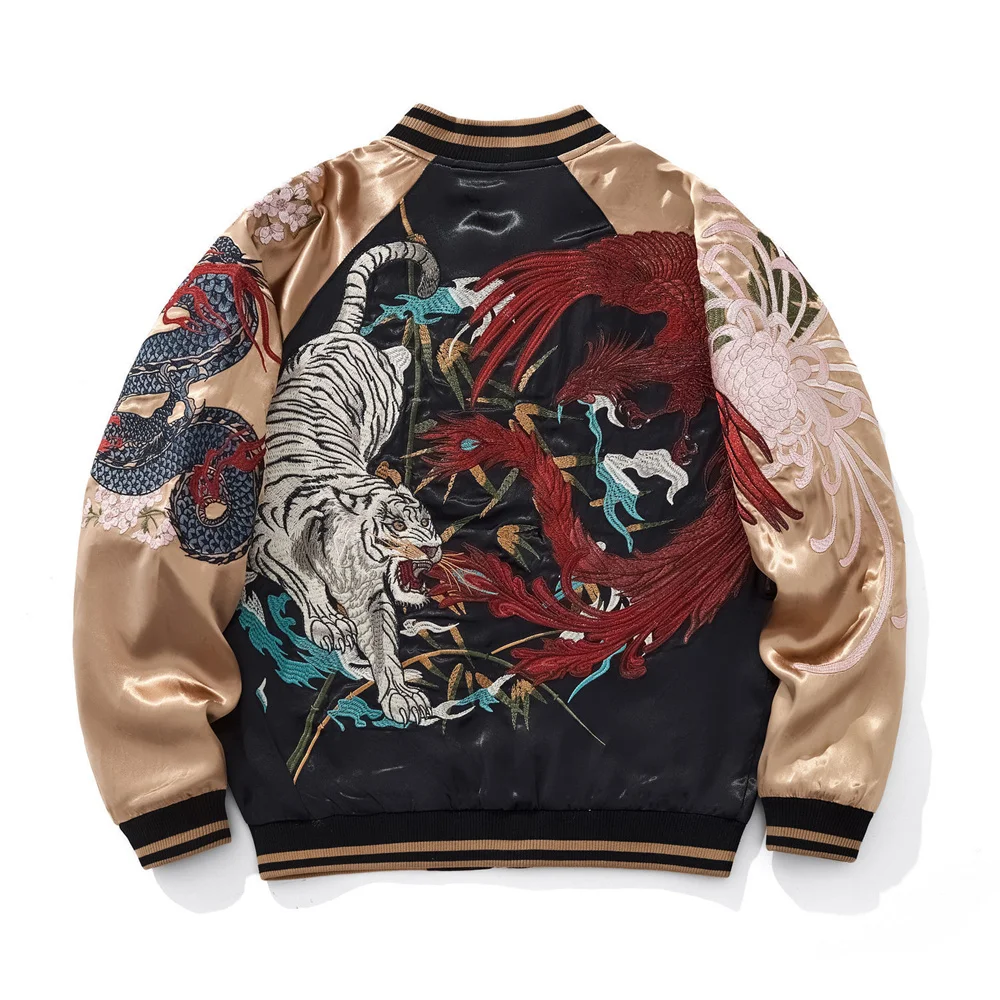 Men's Japanese Style Jacket 2025 Dragon Turtle Embroidery Bomber Coat Streetwear Vintage Sukajan Baseball Jacket Urban Fashion - view 2