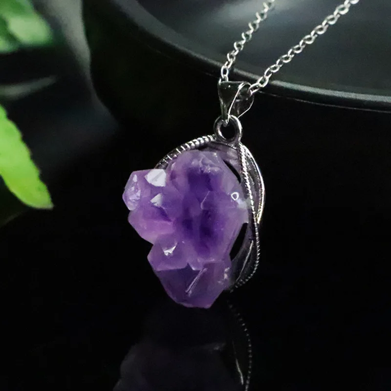

Natural Amethyst Raw Stone Hand Carved Pendant, Fashionable Boutique Jewelry, Men's and Women's Necklace Gift