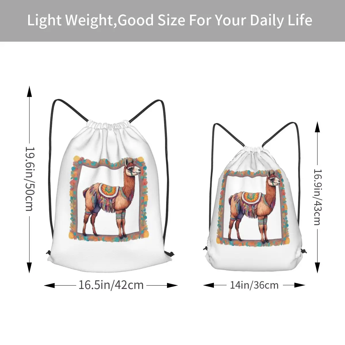 Pop Llama Backpacks Casual Drawstring Bags Sports Bag Book Bags for Man Woman Students