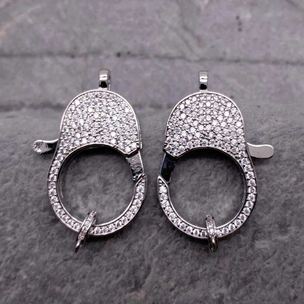 

5 Pcs 20x35mm Lobster Cubic Zirconia Pave Clasp White Gold Electroplated Jewelry Findings