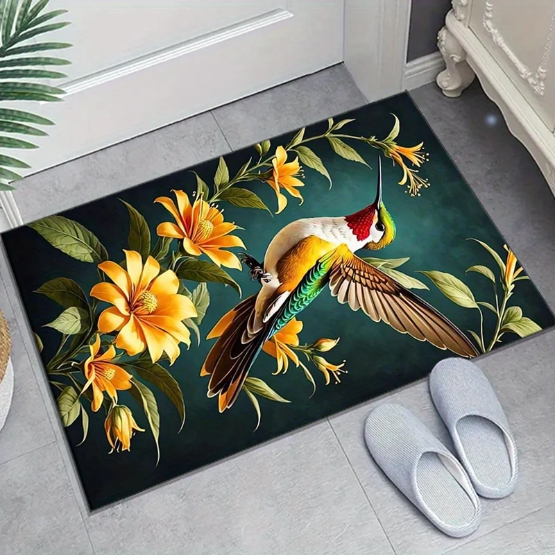 

1pc Vintage Bird Pattern Carpet - Crystal Velvet Fabric for Bedroom, Living Room, Home Decoration