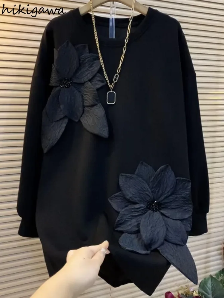 

2025 Ropa Mujer Oversized Hoodies Women's Clothes O-neck Long Sleeve Casual Sweatshirts Y2k Tops 3D Floral Fashion Hoodie 63g109