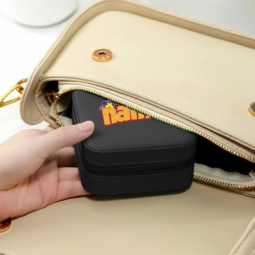 Customized Name Portable Jewelry Box Large Capacity Travel Necklace Earrings Storage Ring Soft Lining Zipper Box Cartoon Pattern