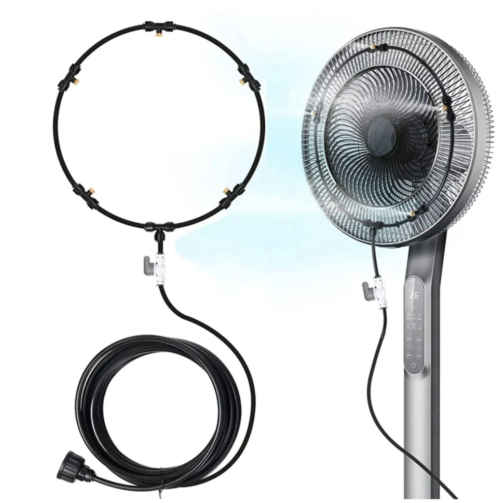 Outdoor Fan Misting System Kit DIY Water Mister Fans with 5 Mist Nozzles Garden Spray Irrigation Sprinkler for Backyard Outside