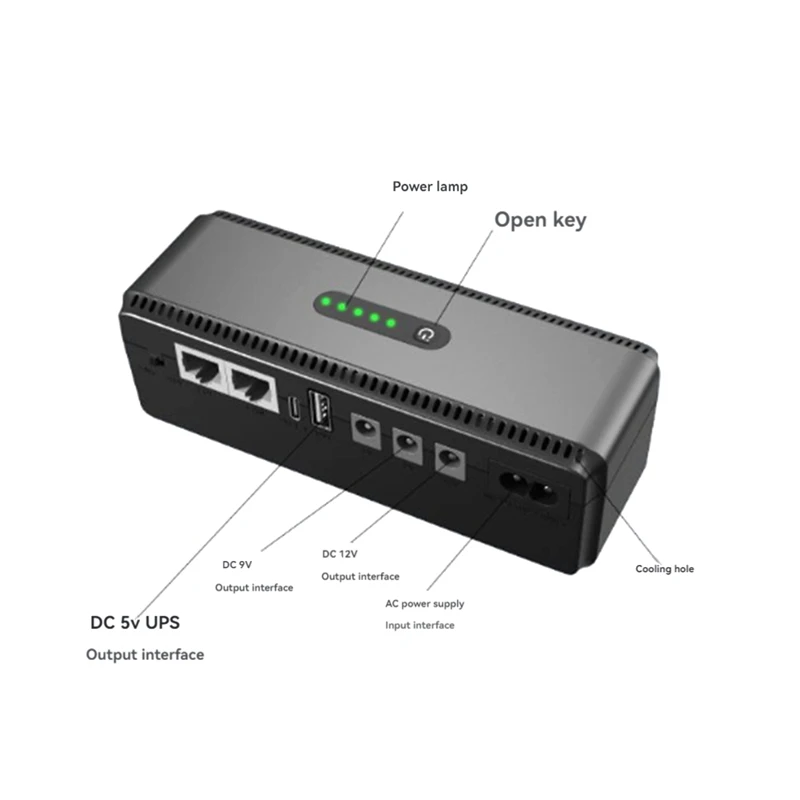 DC UPS Battery Backup 10400Mah 5V 9V 12V Output Uninterruptible Power Supply 85‑265V UPS Battery Backup EU Plug