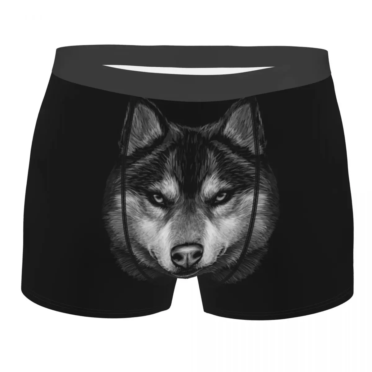 

Men Siberian Husky Underwear Wolf Portrait Novelty Boxer Briefs Shorts Panties Homme Polyester Underpants Plus Size