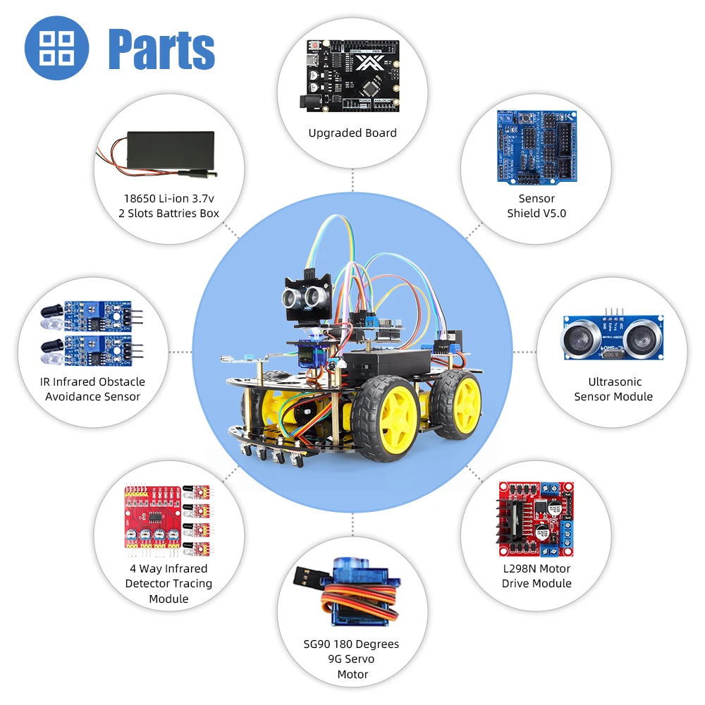 4WD Smart Automation Robot Car Kits For Arduino Project DIY Upgraded Great Fun Programming Complete Set + e-Manual and Codes